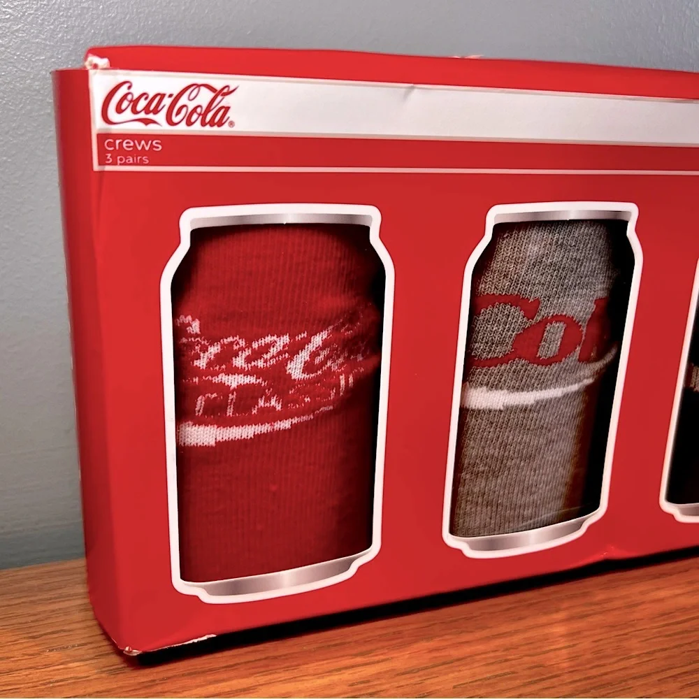 COCA COLA Crew Socks 3 Pack Gift Box Classic Diet Coke Zero NWT Size 4 -10